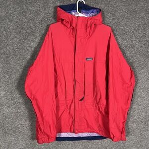 Patagonia Jacket Mens XL Red Hooded Nylon Shell Rain Coat Windbreaker Parka VTG